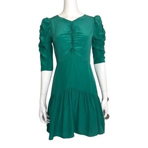 Rebecca Taylor Green Silk Dress with Ruching